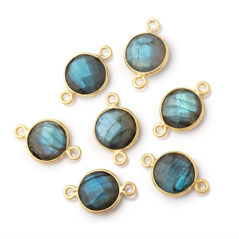 11mm Vermeil Bezel Labradorite Faceted Coin Connector 1 piece - Beadsofcambay.com