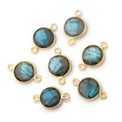 11mm Vermeil Bezel Labradorite Faceted Coin Connector 1 piece - Beadsofcambay.com
