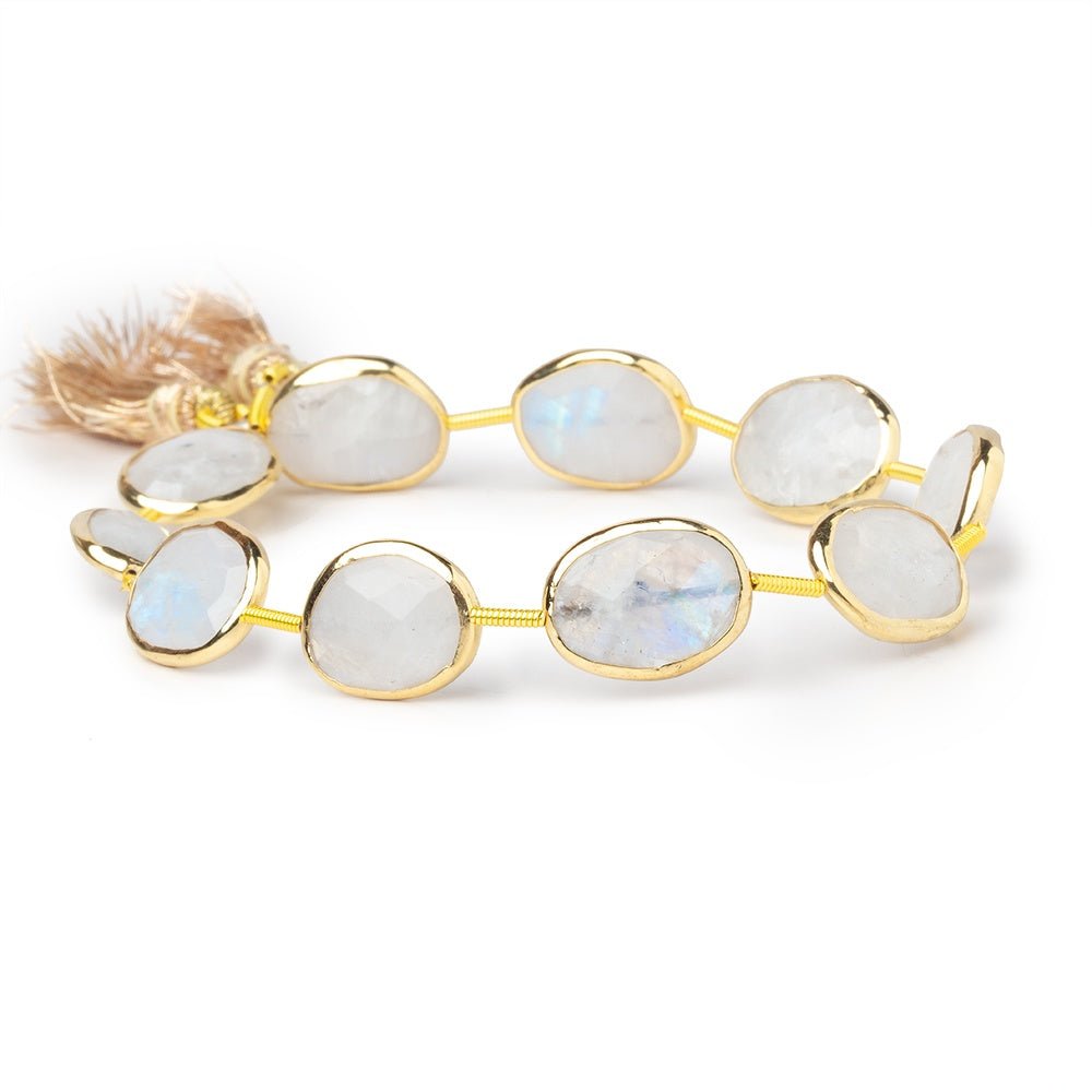 11x14 - 12x15mm Vermeil Bezel Rainbow Moonstone Faceted Nugget Strand 9 Beads - Beadsofcambay.com