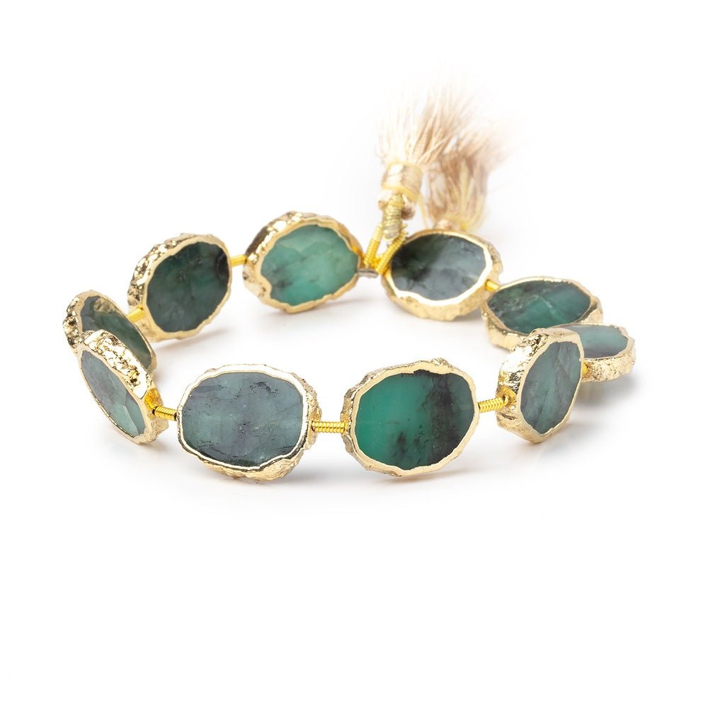 11x14 - 12x16mm Gold Leaf Emerald Plain Slice Strand 10 Beads - Beadsofcambay.com