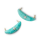 11x40mm Amazonite Crescent Moon with Bezeled Aqua Inlay 1 Connector - Beadsofcambay.com