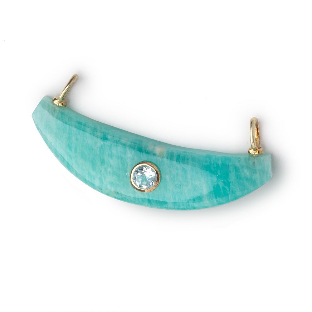 11x40mm Amazonite Crescent Moon with Bezeled Aqua Inlay 1 Connector - Beadsofcambay.com