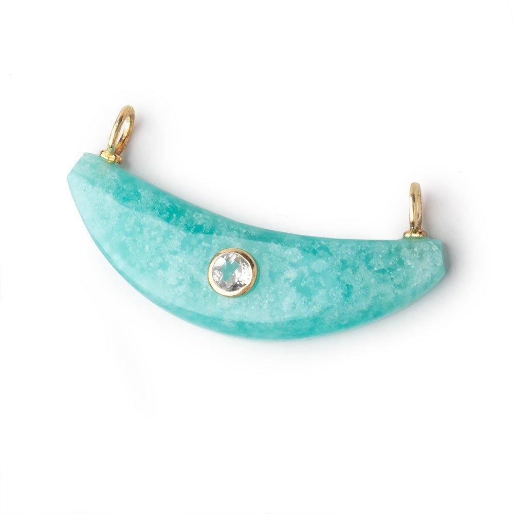 11x40mm Amazonite Crescent Moon with Bezeled Topaz Inlay 1 Connector - Beadsofcambay.com
