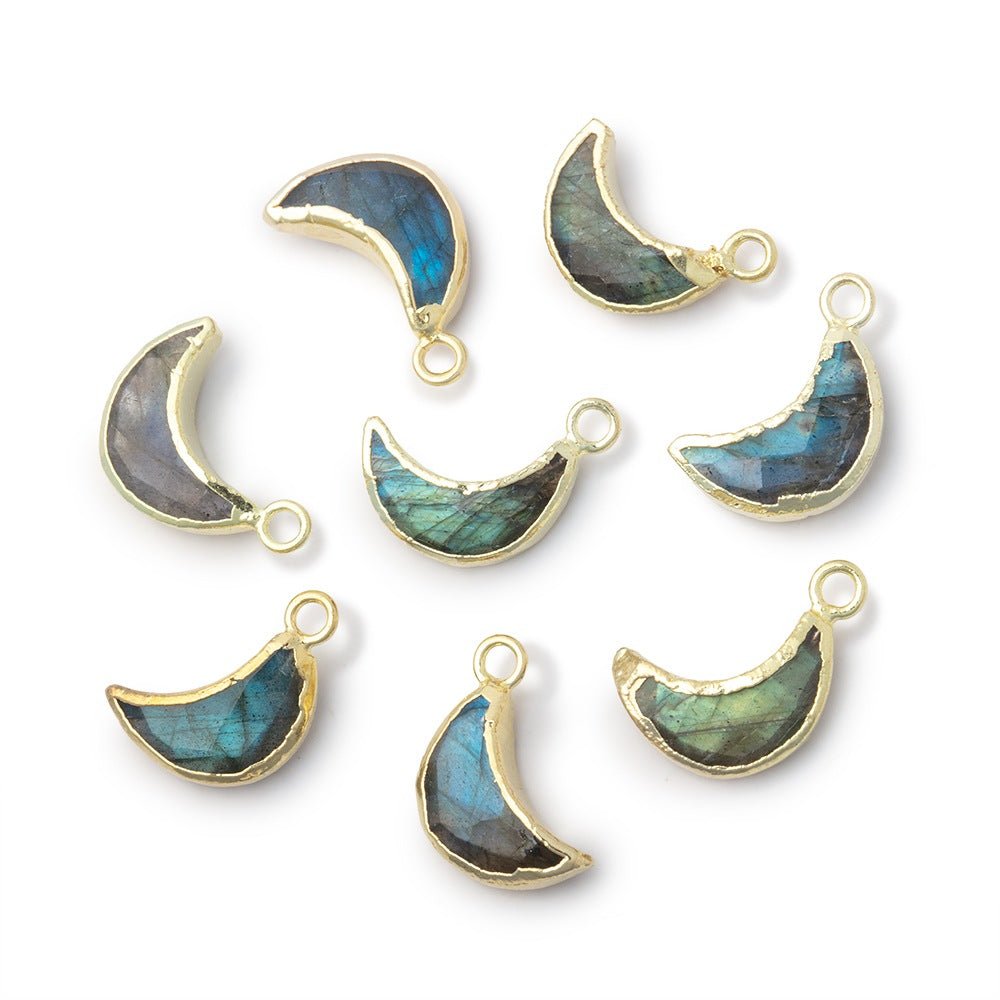 11x5mm Gold Leafed Labradorite Crescent Moon 1 Pendant - Beadsofcambay.com
