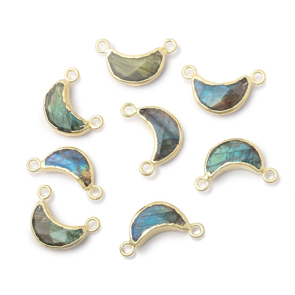 11x5mm Gold Leafed Labradorite Faceted Crescent Moon 1 Connector - Beadsofcambay.com