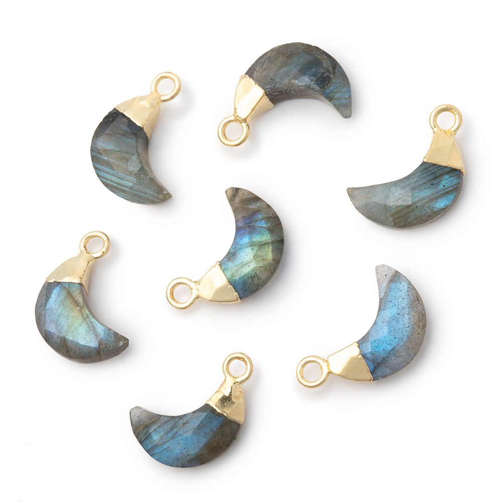11x5mm Gold Leafed Labradorite Faceted Crescent Moon 1 Pendant - Beadsofcambay.com