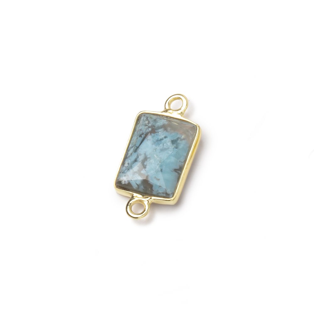 11x8mm Vermeil Bezel Blue Opal Faceted Rectangle 1 Connector - Beadsofcambay.com