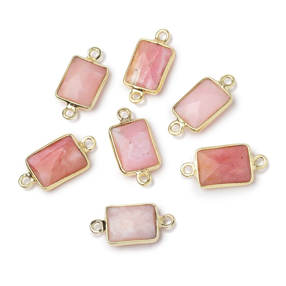 11x8mm Vermeil Bezel Pink Peruvian Opal Faceted Rectangle 1 Connector - Beadsofcambay.com