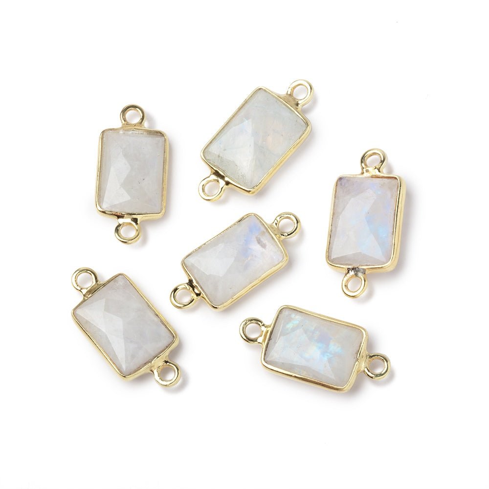 11x8mm Vermeil Bezel Rainbow Moonstone Faceted Rectangle 1 Connector - Beadsofcambay.com