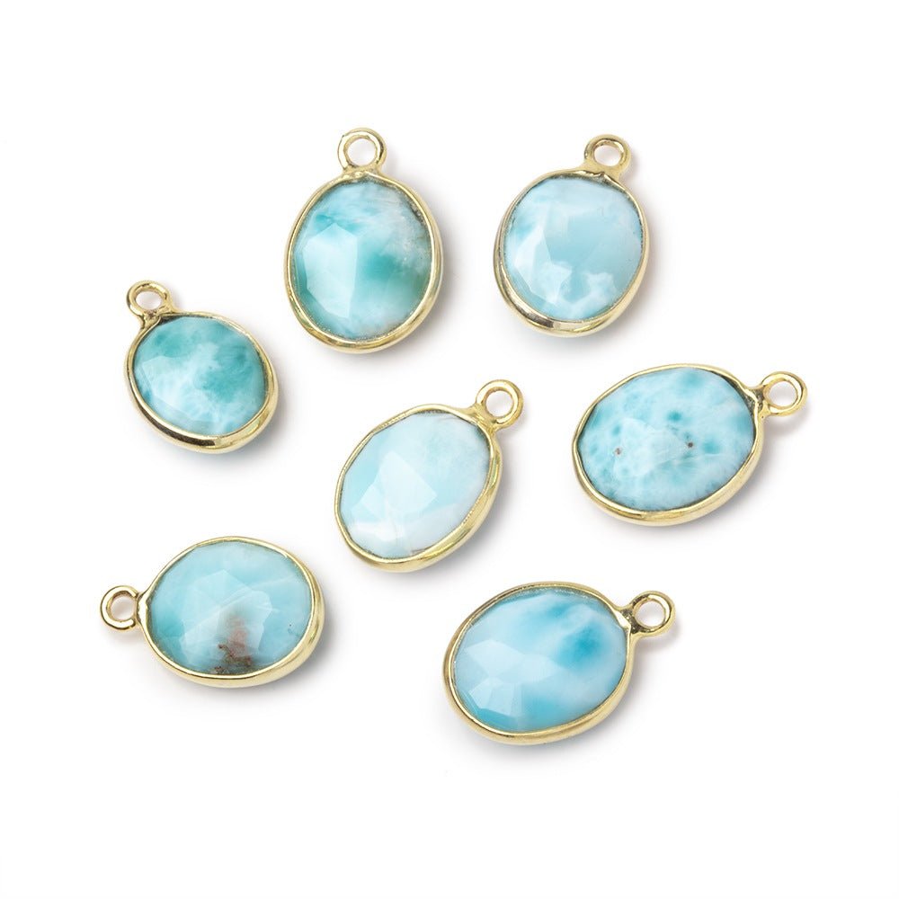 11x9.5mm Vermeil Bezel Larimar Faceted Oval Pendant 1 piece AA - Beadsofcambay.com