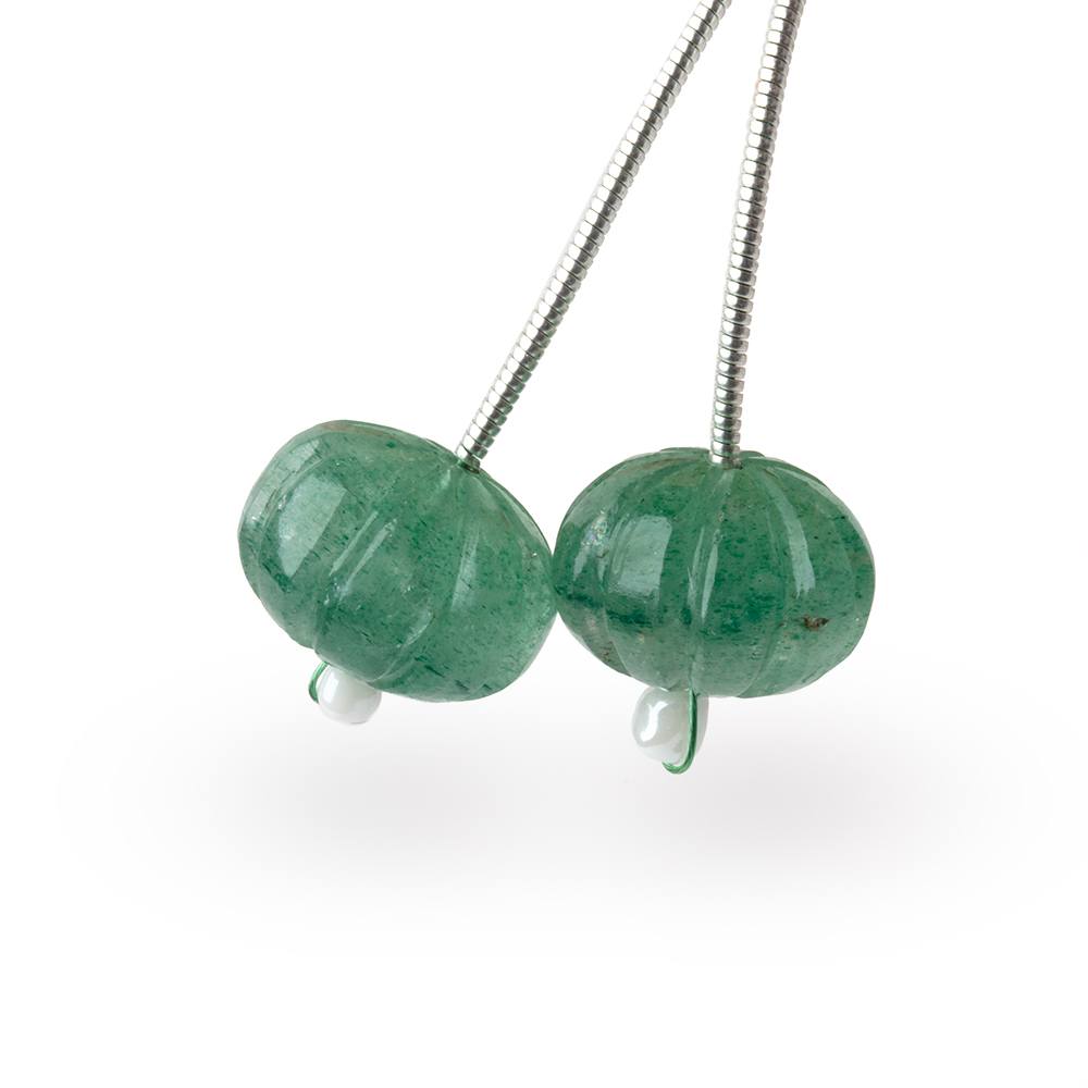 12 - 12.5mm Aventurine Carved Melon Focals Set of 2 Beads - Beadsofcambay.com