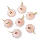 12 - 13mm Pink Chalcedony Coin with Bezeled Pink Sapphire Inlay 1 Pendant - Beadsofcambay.com