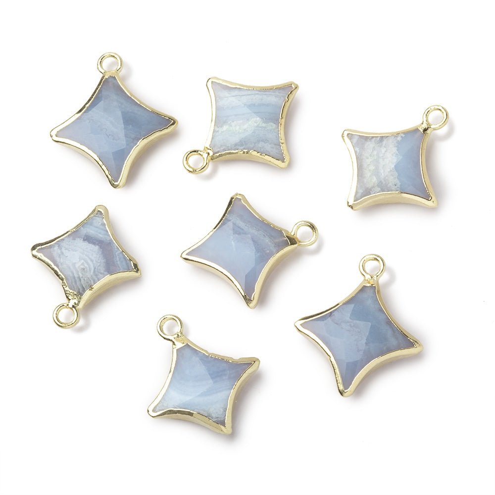 12-14mm Gold Leafed Blue Lace Agate 4 Point Star Focal Pendant 1 piece - Beadsofcambay.com