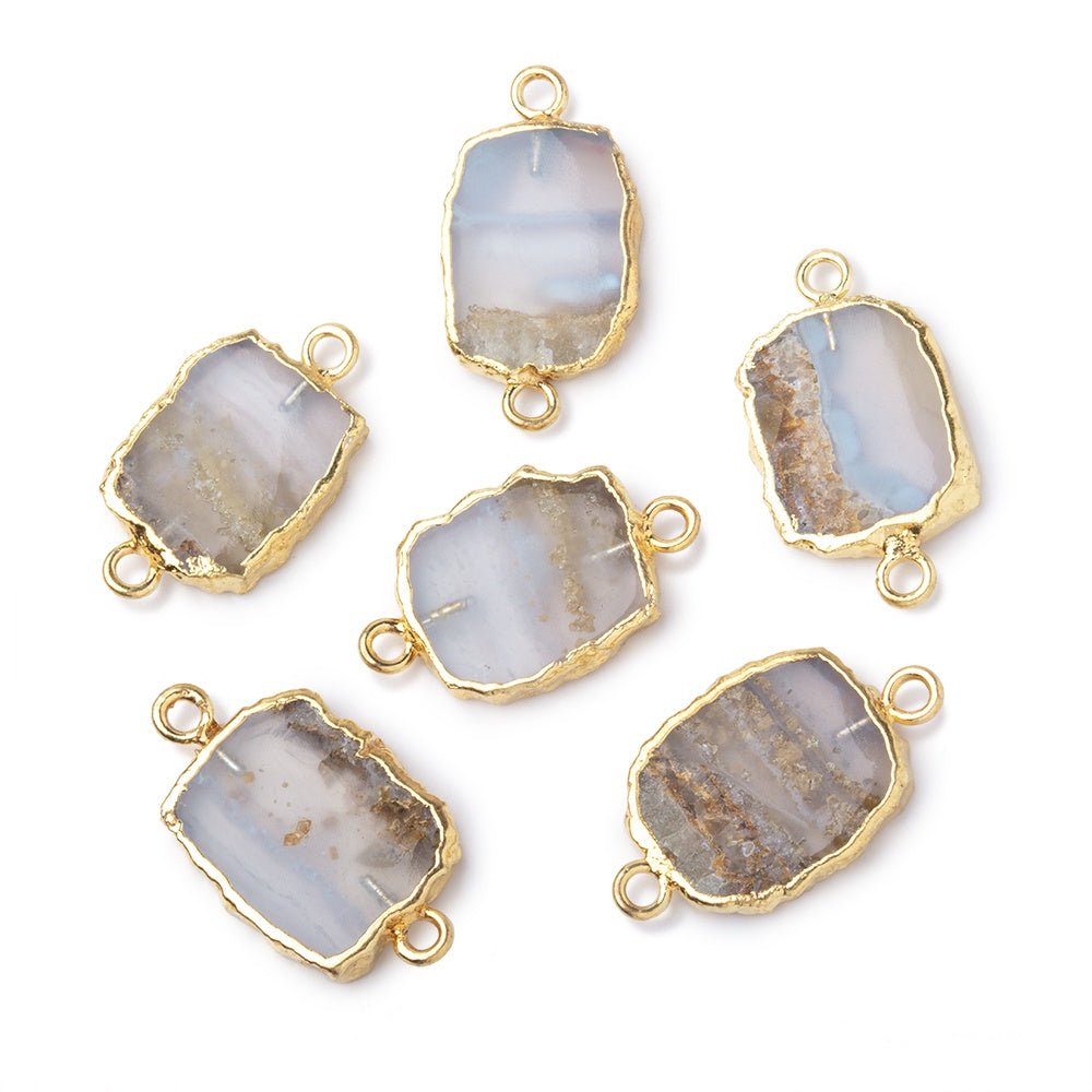 12-14mm Gold Leafed Blue Lace Agate Slice Connector 1 piece - Beadsofcambay.com