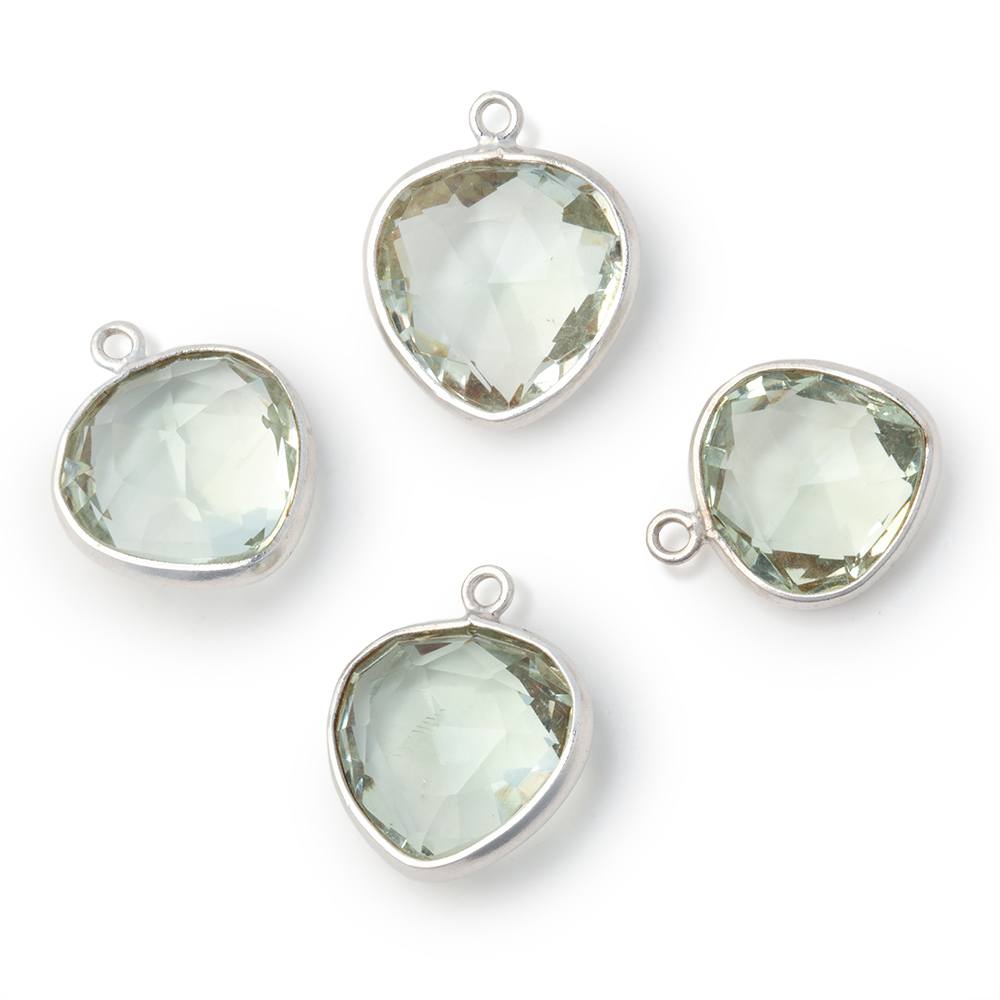 12 - 14mm Sterling Silver Bezel Prasiolite Faceted Heart Pendant 1 piece - Beadsofcambay.com