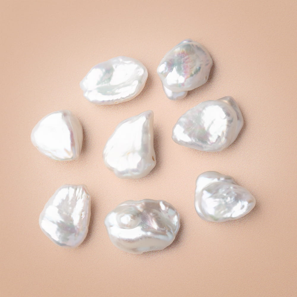 12 - 14mm White Keshi Side Drill Freshwater Pearl Set of 2 Beads - Beadsofcambay.com