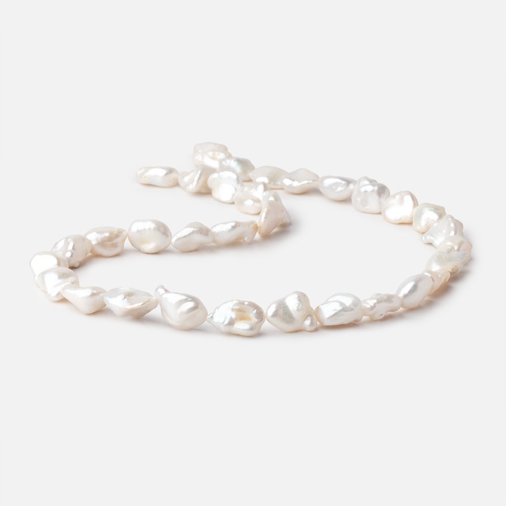 12 - 15mm White Keshi Straight Drill Freshwater Pearl 16 inch 30 Beads - Beadsofcambay.com