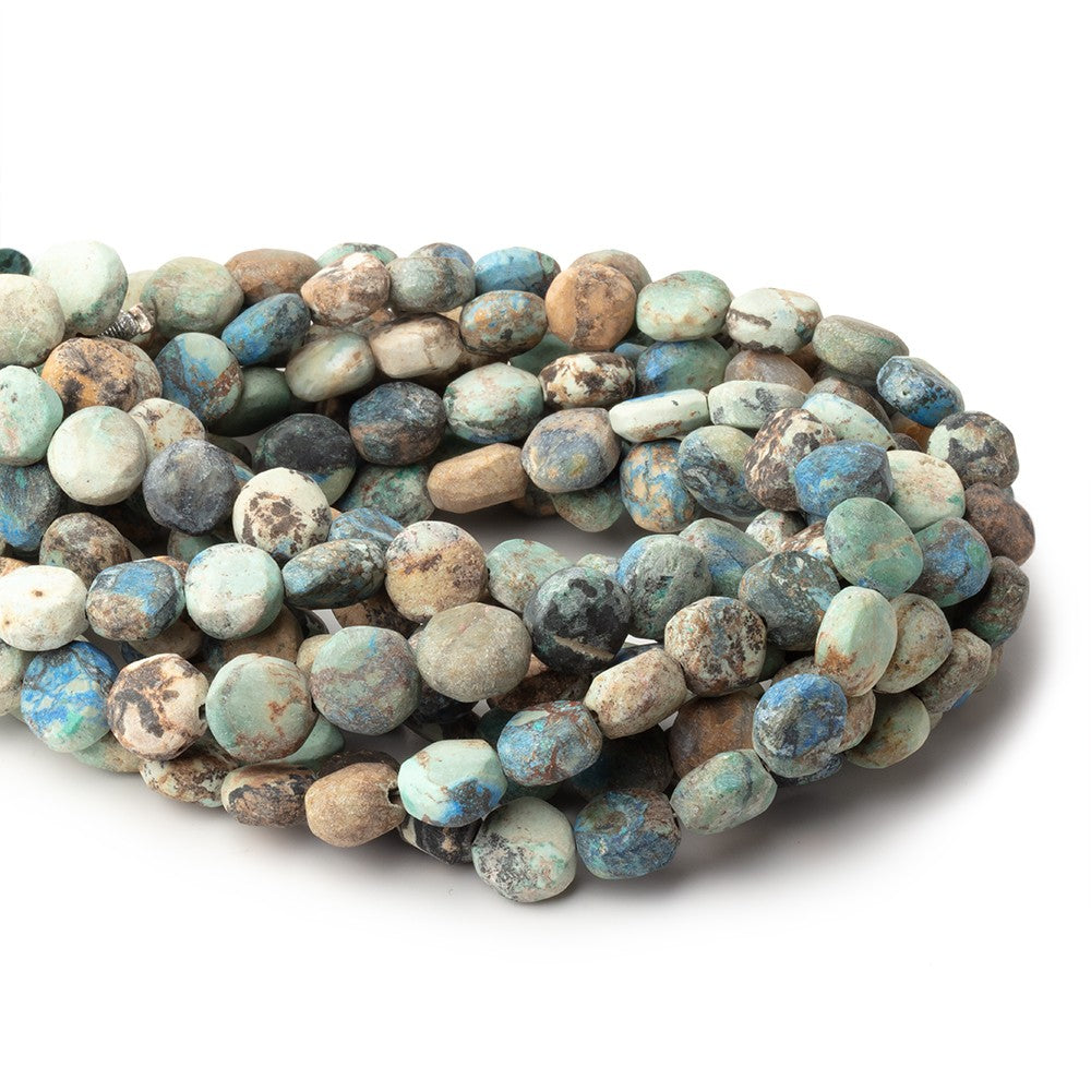 7-8mm Frosted Chrysocolla plain coin beads 7.5 inch 24 pieces - BeadsofCambay.com