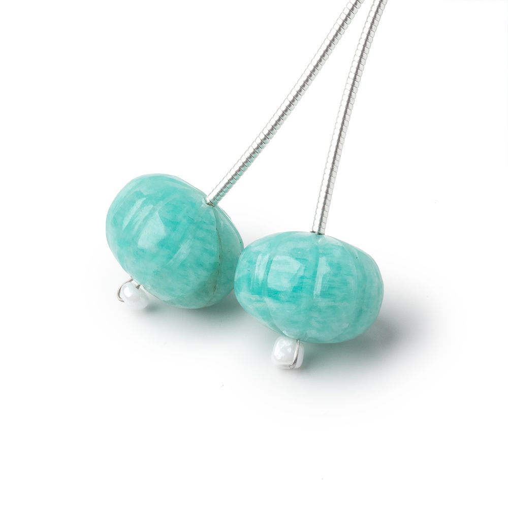 12.5mm Amazonite Carved Melon Focals Set of 2 Beads - Beadsofcambay.com