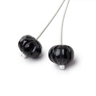 12.5mm Black Chalcedony Carved Melon Focals Set of 2 Beads - Beadsofcambay.com