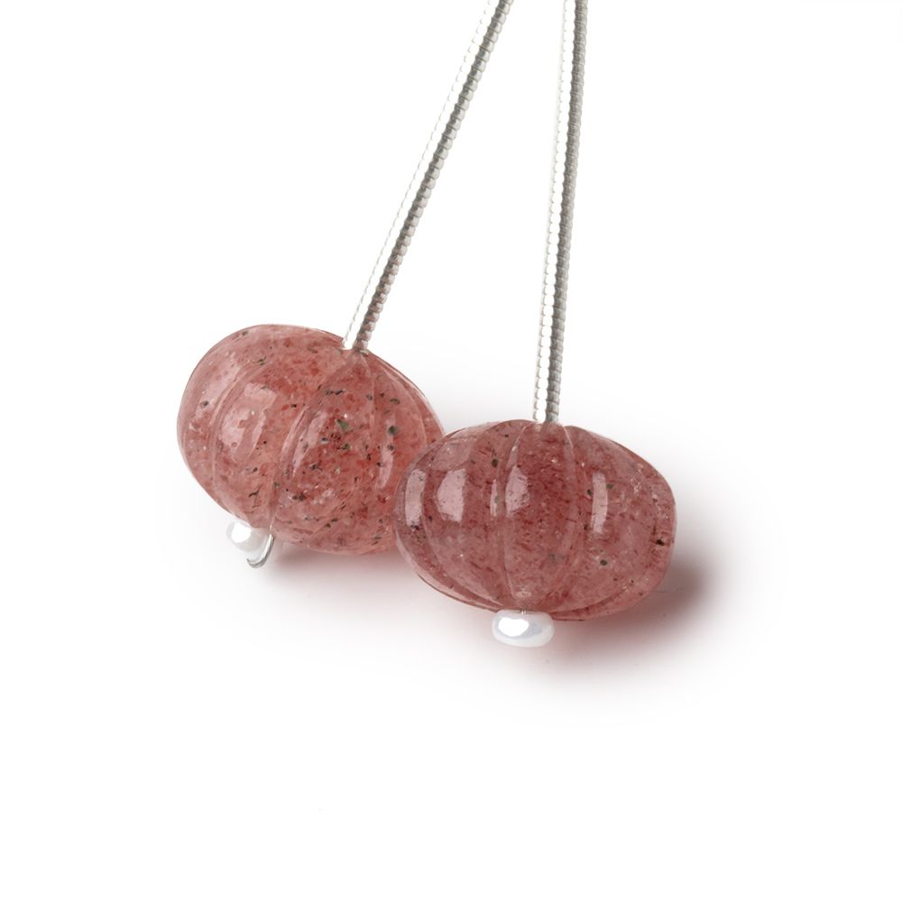 12.5mm Strawberry Quartz Carved Melon Focals Set of 2 Beads - Beadsofcambay.com