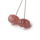 12.5mm Strawberry Quartz Carved Melon Focals Set of 2 Beads - Beadsofcambay.com