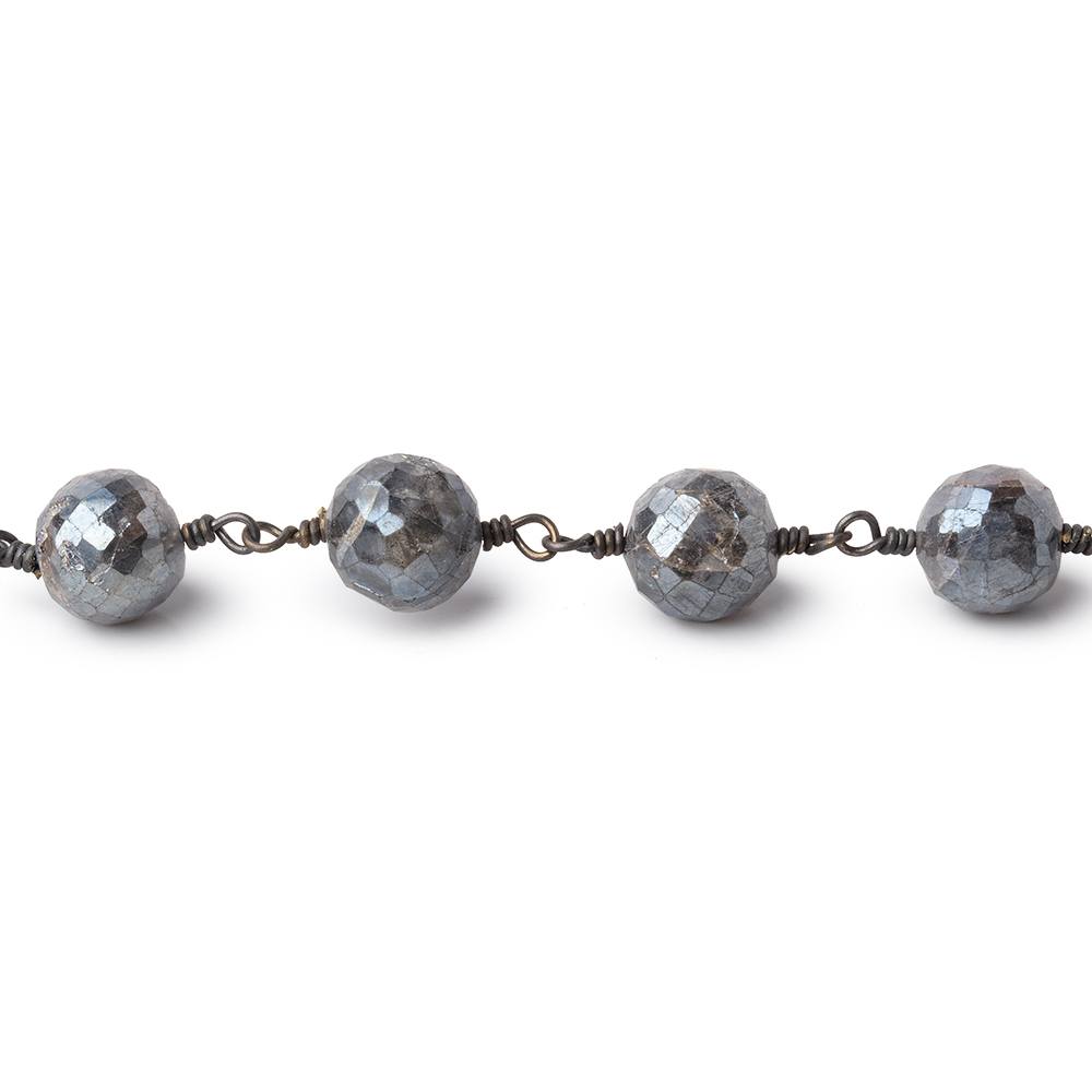 7mm Mystic Labradorite Faceted Rounds on Black Gold Chain - BeadsofCambay.com