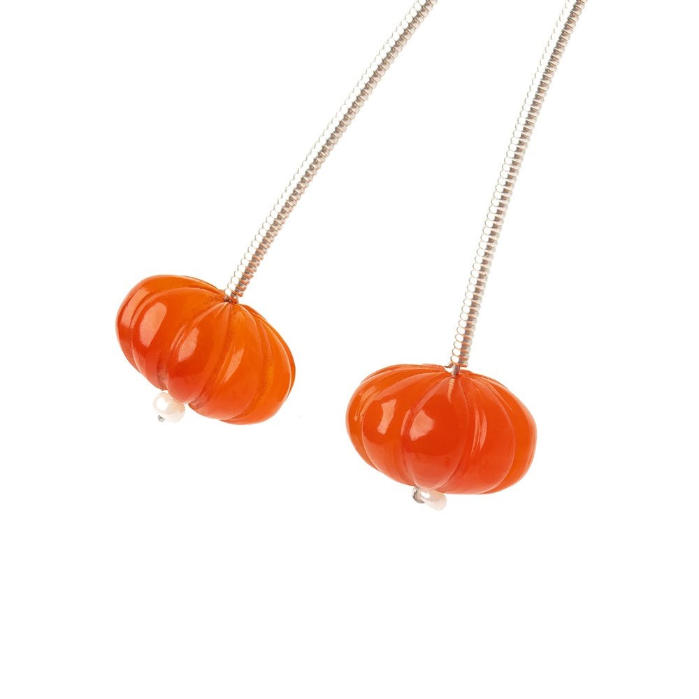 12mm Carnelian Carved Melon Set of 2 Beads - Beadsofcambay.com