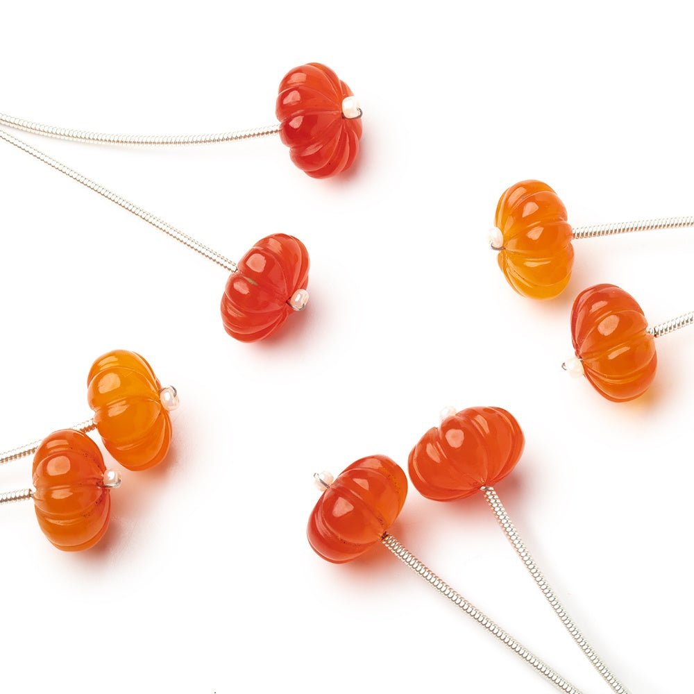 12mm Carnelian Carved Melon Set of 2 Beads - Beadsofcambay.com
