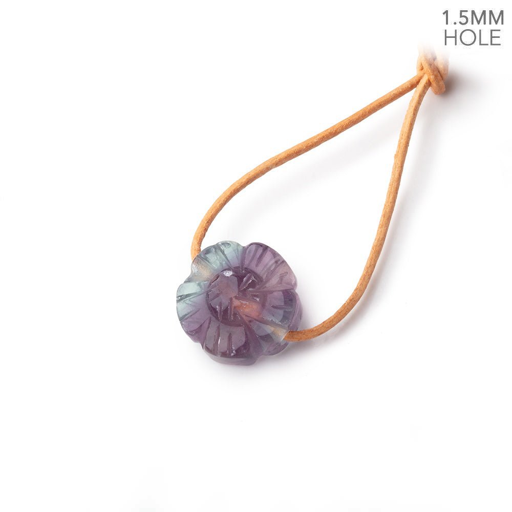 12mm Dark Fluorite Carved Flower Bead with 1.5mm Hole Sold as 1 Piece - Beadsofcambay.com