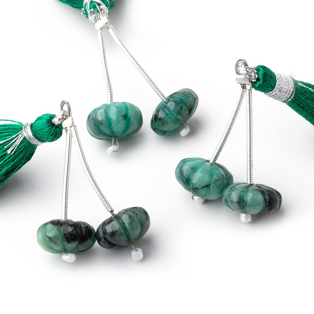 12mm Emerald Carved Melon Focals Set of 2 Beads - Beadsofcambay.com