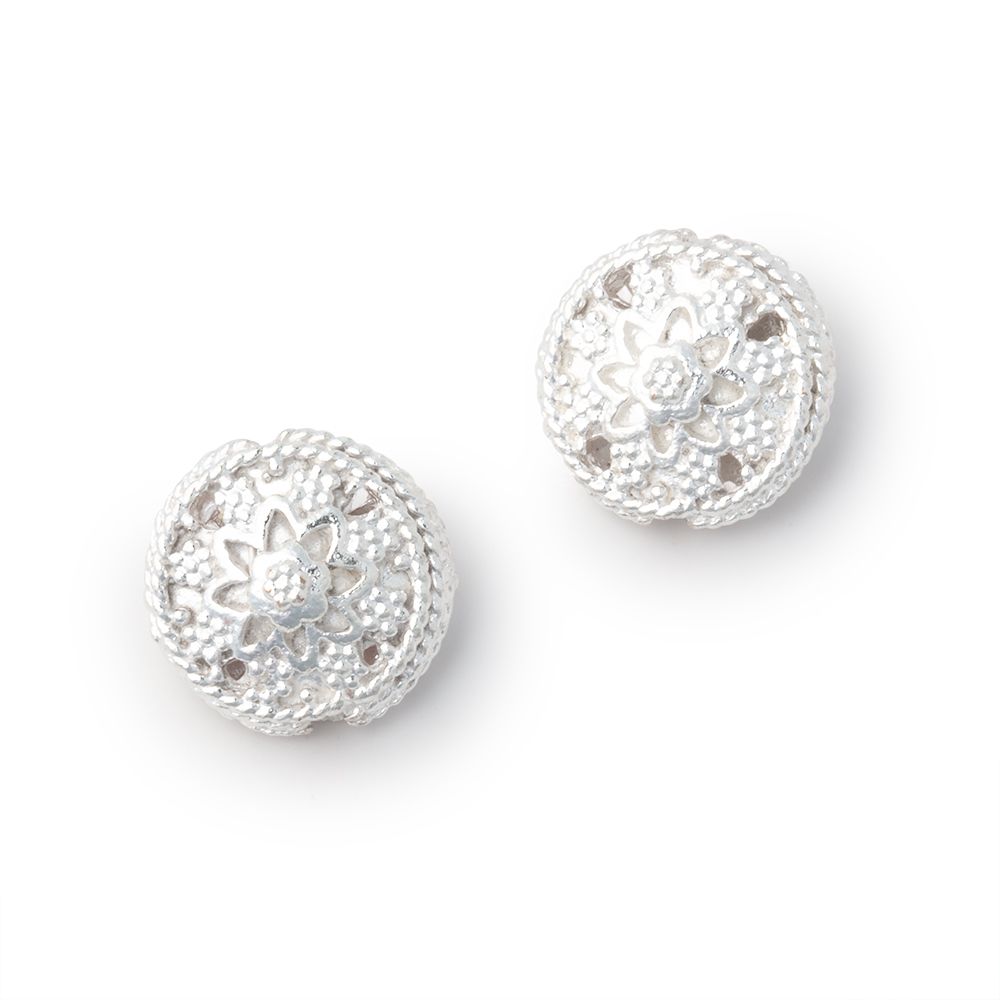 12mm Floral Design Coin Set of 2 Beads - Beadsofcambay.com