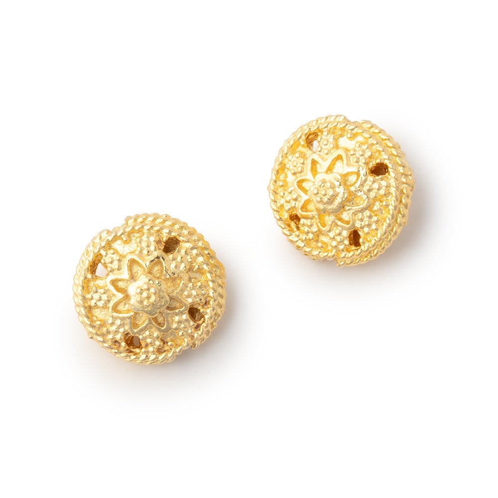 12mm Floral Design Coin Set of 2 Beads - Beadsofcambay.com