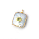 12mm Gold Leaf White Square Pearl with Bezel Peridot Inlay 1 Pendant - Beadsofcambay.com