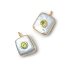 12mm Gold Leaf White Square Pearl with Bezel Peridot Inlay 1 Pendant - Beadsofcambay.com