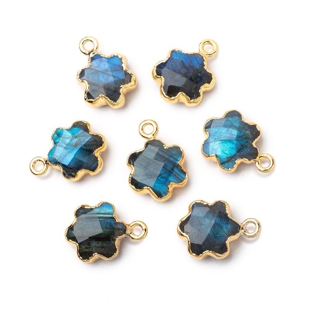 12mm Gold Leafed Labradorite Faceted Flower with Blue Flash 1 Pendant - Beadsofcambay.com