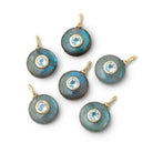 12mm Labradorite Coin with Bezeled Aqua Inlay 1 Pendant - Beadsofcambay.com