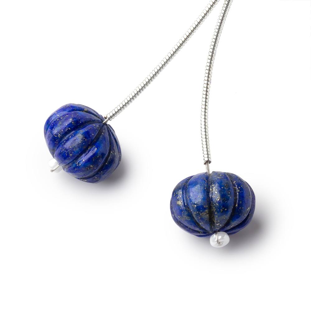 12mm Lapis Lazuli Carved Melon Focals Set of 2 Beads - Beadsofcambay.com