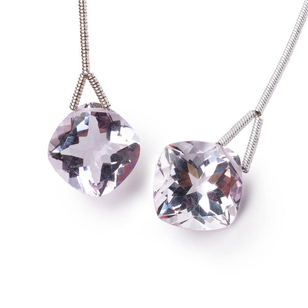 12mm Pink Amethyst Pavilion Faceted Cushion Focal Set of 2 Beads AAA - Beadsofcambay.com