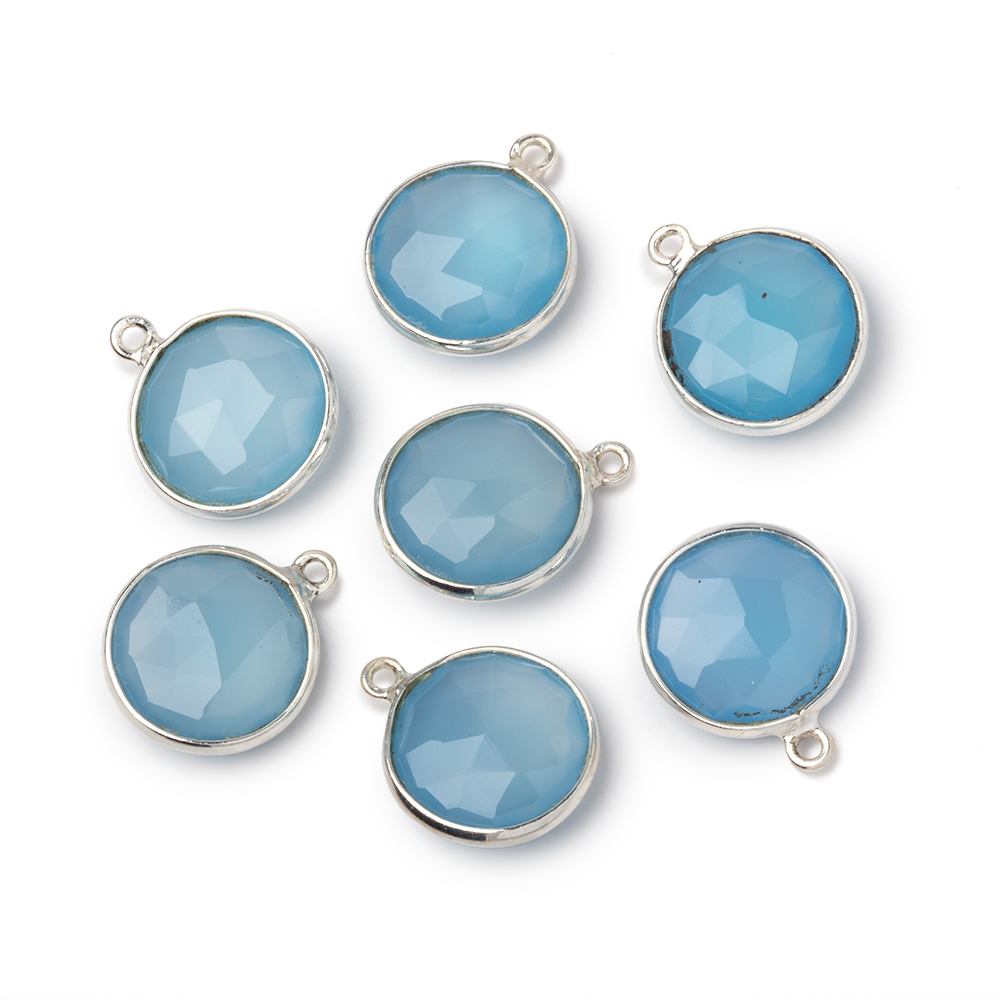 12mm Silver Bezel Santorini Blue Chalcedony Coin Pendant 1 piece - Beadsofcambay.com