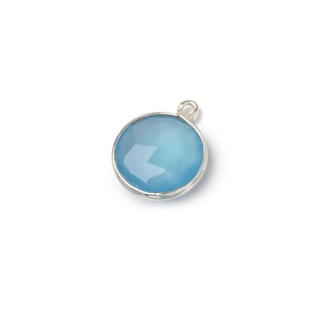 12mm Silver Bezel Santorini Blue Chalcedony Coin Pendant 1 piece - Beadsofcambay.com