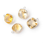 12mm Sterling Silver Textured Bezel Citrine Pavilion Faceted Cushion 1 Pendant - Beadsofcambay.com