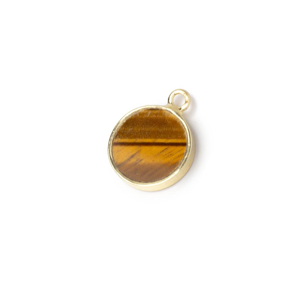 12mm Vermeil Bezel Tiger's Eye Coin Pendant 1 piece - Beadsofcambay.com