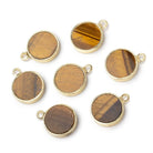 12mm Vermeil Bezel Tiger's Eye Coin Pendant 1 piece - Beadsofcambay.com