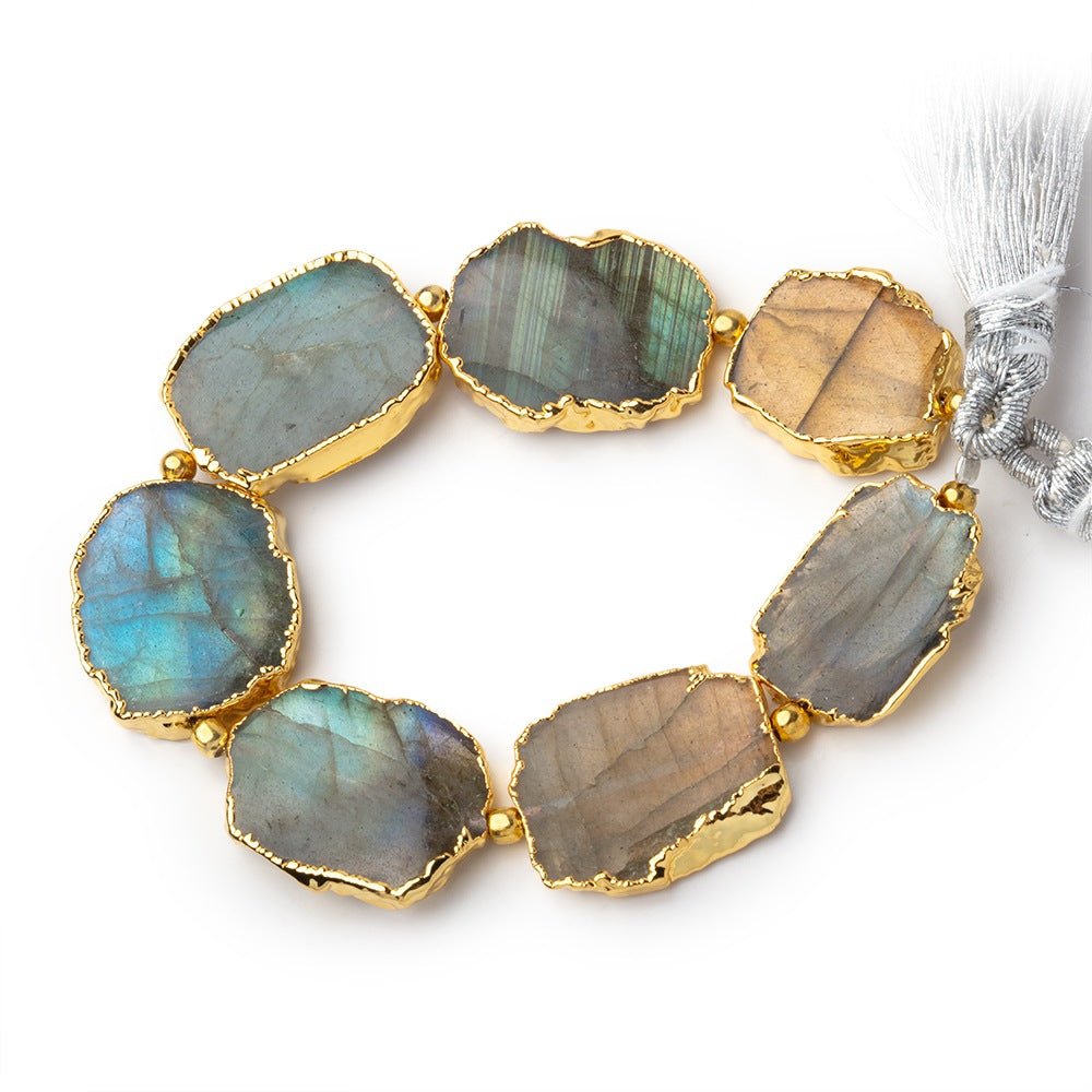 12x10 - 17x13mm Gold Leafed Labradorite Plain Slice Strand 7 Beads - Beadsofcambay.com