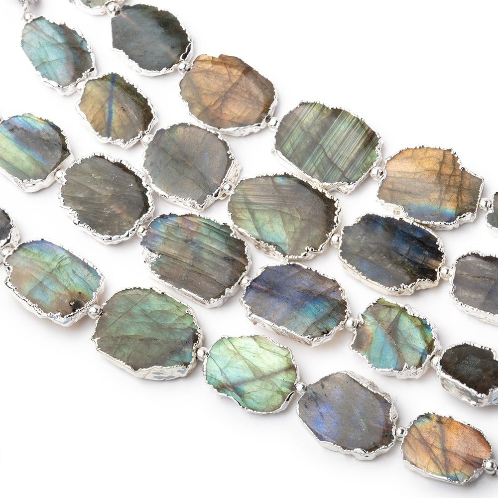 12x10 - 17x13mm Silver Leafed Labradorite Plain Slice Strand 6 Beads - Beadsofcambay.com
