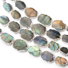12x10 - 17x13mm Silver Leafed Labradorite Plain Slice Strand 6 Beads - Beadsofcambay.com