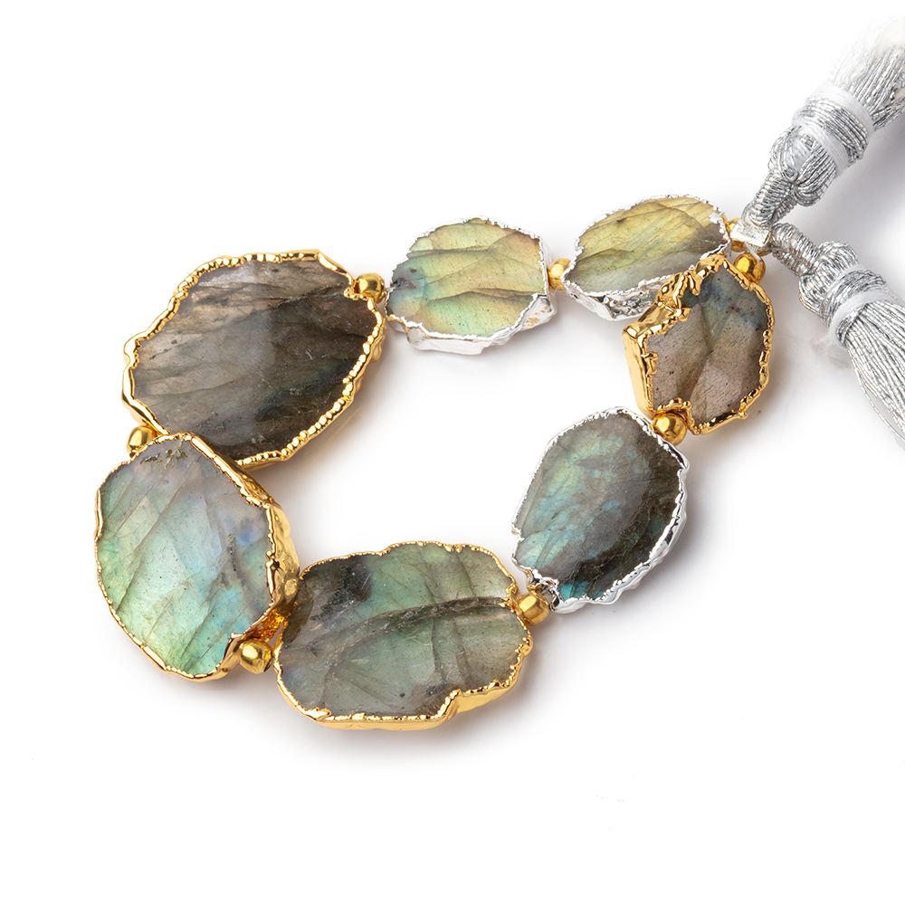 12x10 - 17x15mm Leafed Labradorite Plain Slice Strand 7 Beads - Beadsofcambay.com