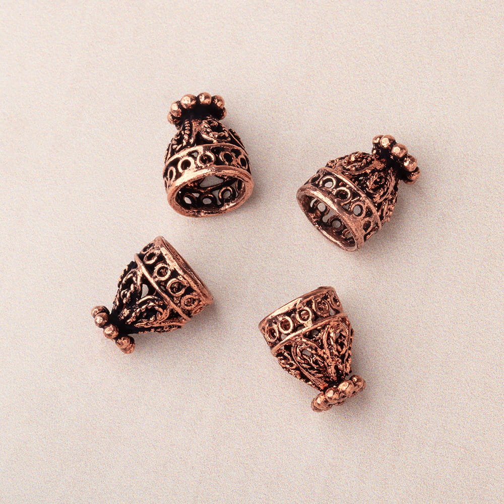 12x10mm Antiqued Copper Filigree Cone Set of 4 Beads - Beadsofcambay.com