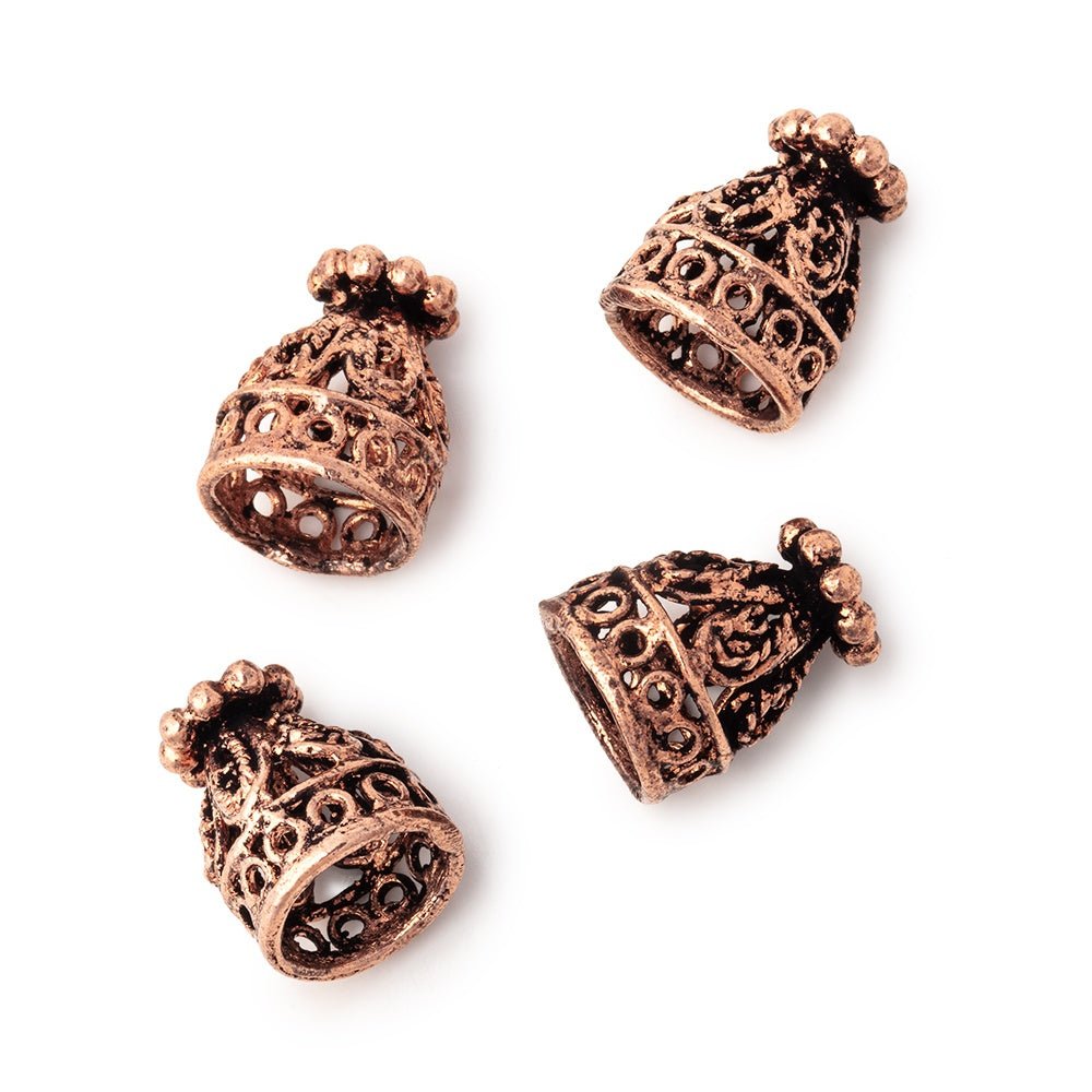 12x10mm Antiqued Copper Filigree Cone Set of 4 Beads - Beadsofcambay.com